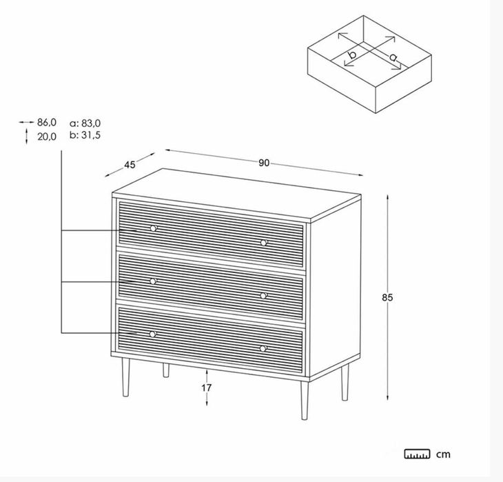 Cômoda de madeira maciça de manga e metal, Banak