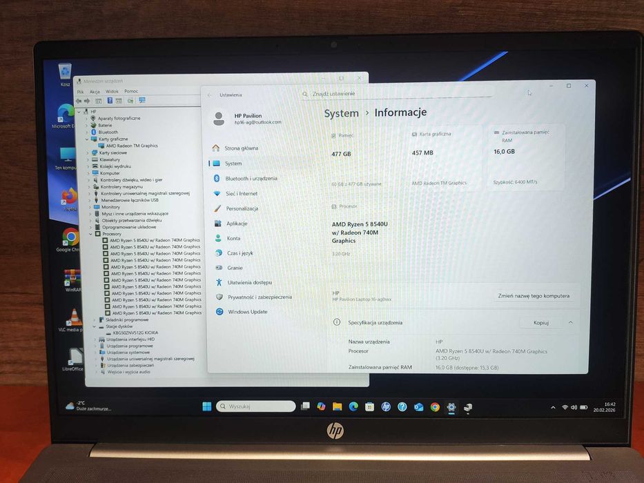 Laptop HP Pavilion 16-ag0015nw Ryzen 5 8540u 16GB SSD 512GB 16"FHD GW
