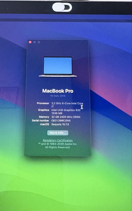 MacBook pro 2018 діагональ 15, I7, 32/256gb