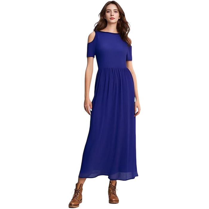 Sukienka maxi damska granatowa, cold shoulder, kieszenie, XXL