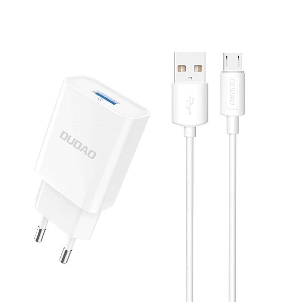 Ładowarka sieciowa Dudao A4EU USB-A 2.1A - biała + kabel USB-A - micro