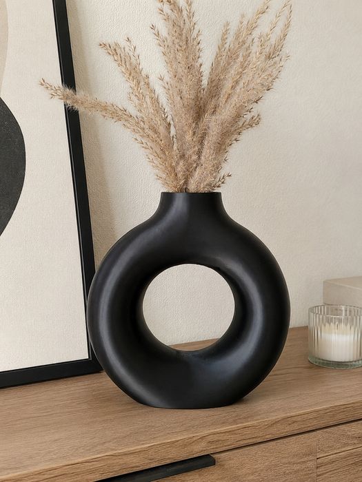 Vaso Decorativo Redondo Preto – Estilo Boho