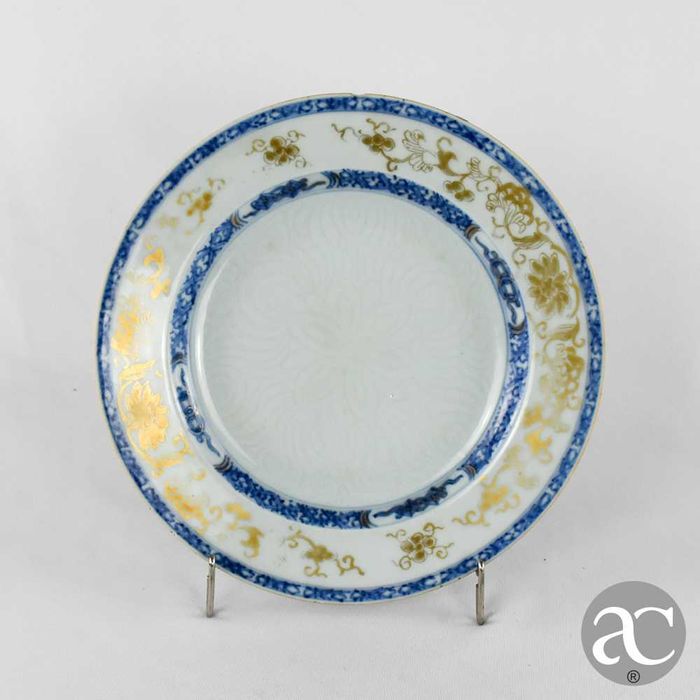 Par  Pratos China decoração bianco sopra bianco, Qianlong séc XVIII n2