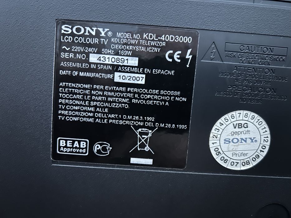 Telewizor LCD SONY Bravia KDL-40D3000 40” Super stan 100% Sprawny!