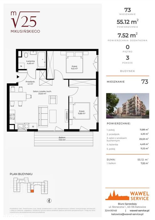 3-pokojowe mieszkanie 55m2 + balkon