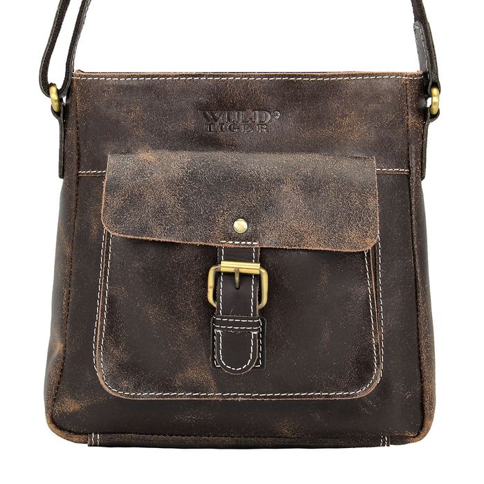 skórzana torba męska listonoszka wild tiger  - brązowa