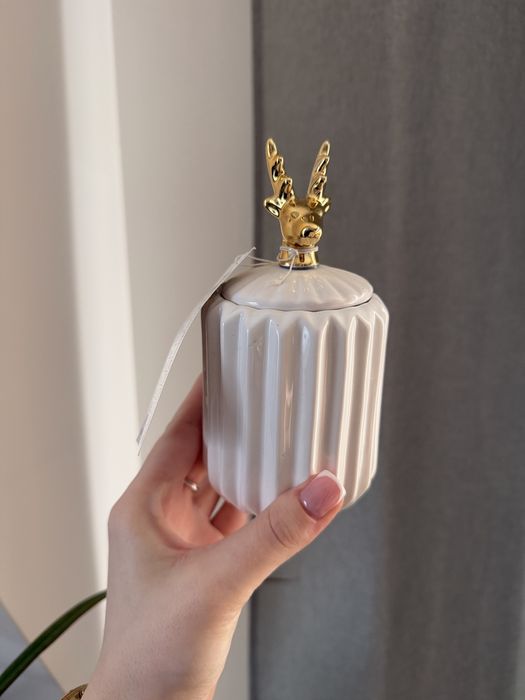 Ozdobny pojemnik ryflowany bialo zloty nowy peoco