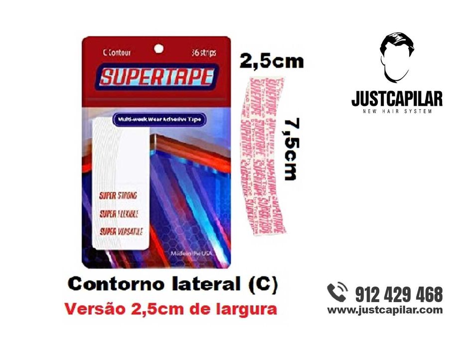 True-Tape - Supertape, fitas pré-cortadas para sistemas capilares em lace ou Micro-pele - contorno C - 2,5cm - 36 unids Próteses Capilares
