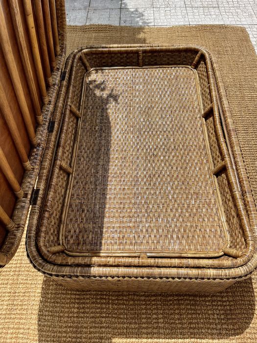 mesa, bau, centro, arrumação, verga, rattan, palha, rustica