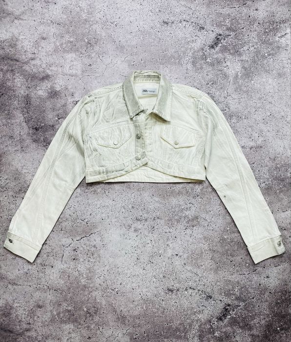 Женская белая молочная джинсовая куртка Zara M/S джинсовая курточка