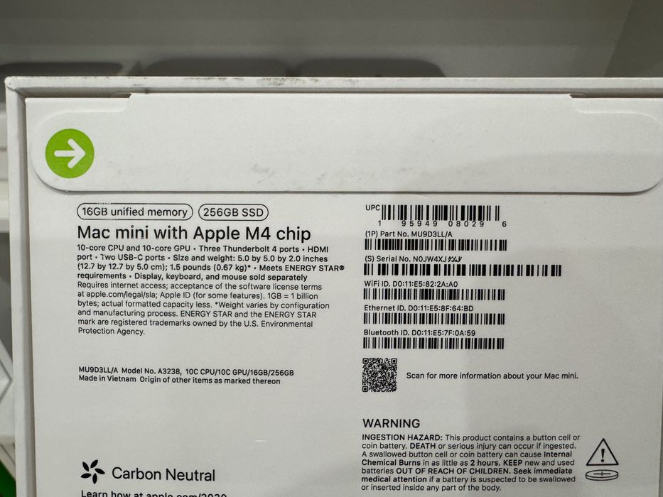 Apple Mac Mini M4 16GB SSD 256GB Silver 2024 MU9D3 Гарантія