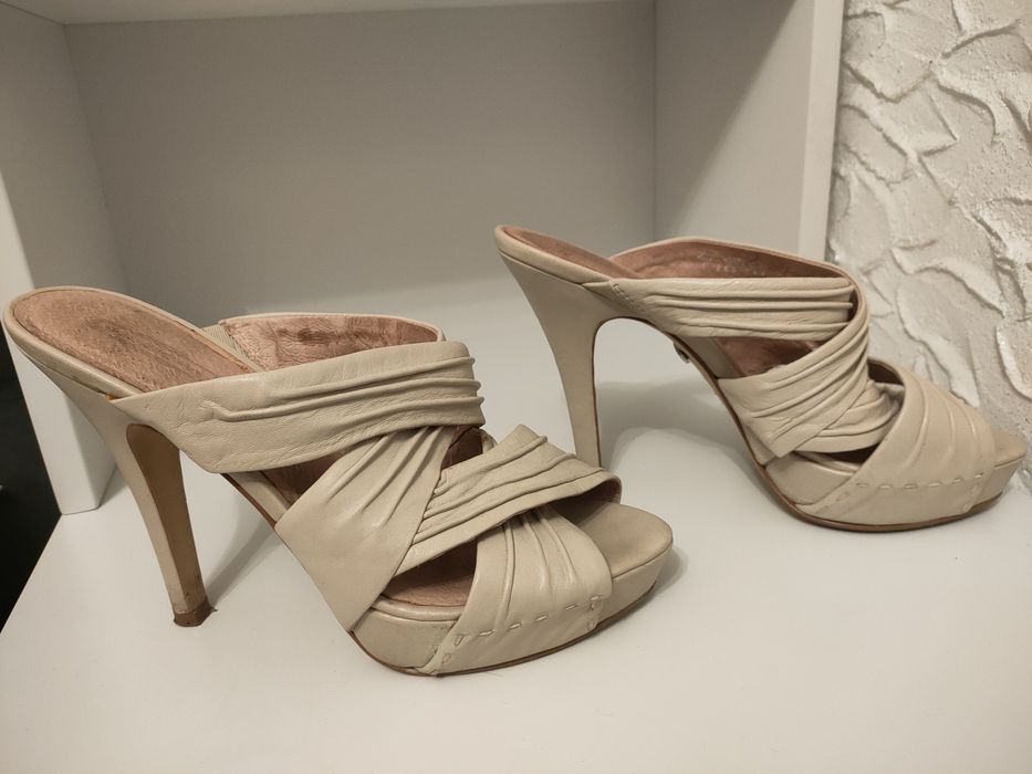 Klapki na szpilce, platforma, skórzane, 5th Avenue, 40