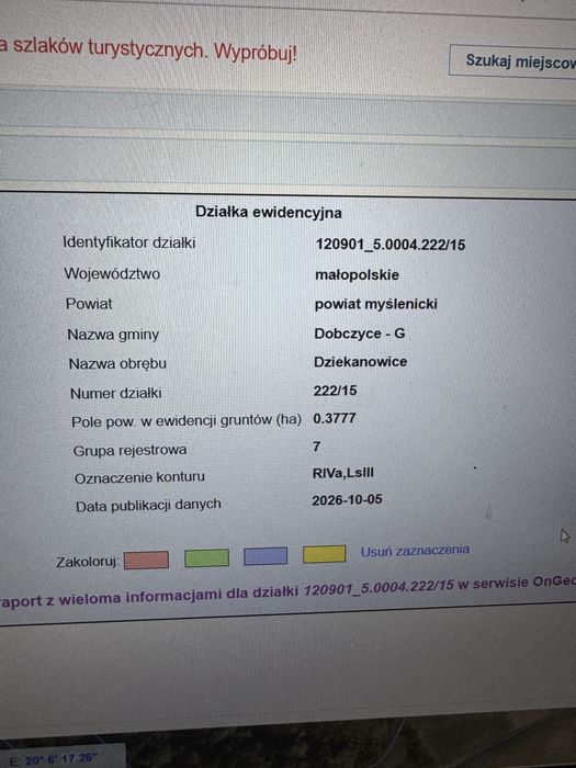 Dzialka  37 arow z lasem 6 arow budowlanego. Dziekanowice gmina  dobczyce