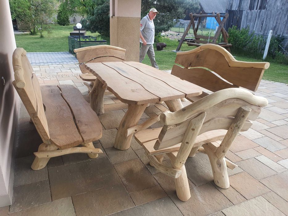 Meble Ogrodowe stół ławki z bali biesiadne góralskie barowe SOLIDNE