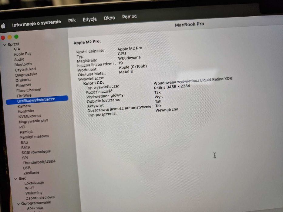 Macbook PRO 16 2023/ M2 PRO/ 16GB/ 512GB/ Space Gray/ 30 cykli/ Grad A