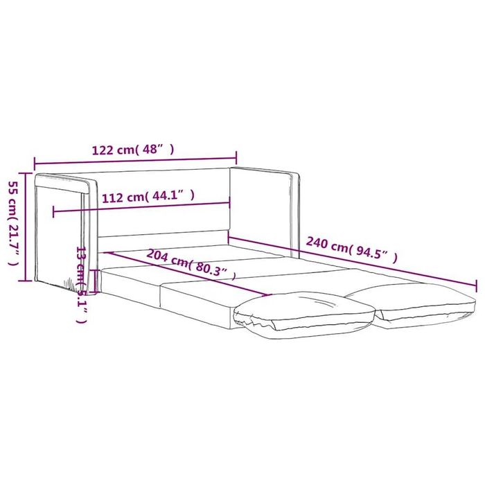 Sofa podłogowa 2-w-1, jasnoszara 122x204x55 cm, aksamit łóżko