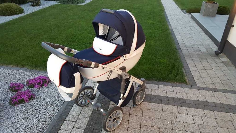 Wózek 2w1 anex sport granatowo biały gondola spacerówka