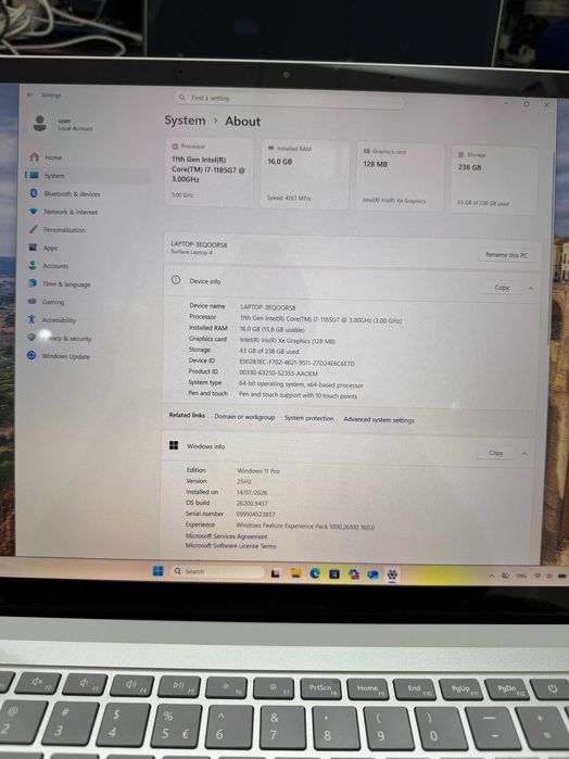 Microsoft Surface Laptop 4 de 15” TouchScreen  Intel Core i7 | 16 GB RAM | SSD 256GB GRADE A