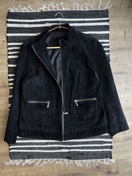 Czarna kurtka skórzana skóra naturalna nubuk biker leather jacket 42