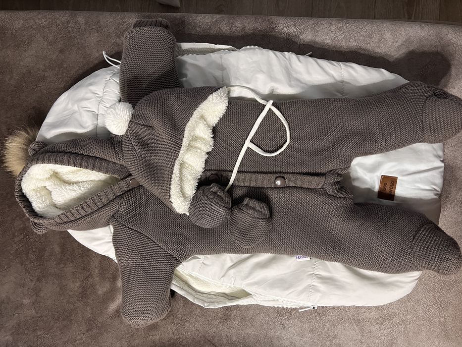 Конверт - кокон и вязаный комбинезон на меху