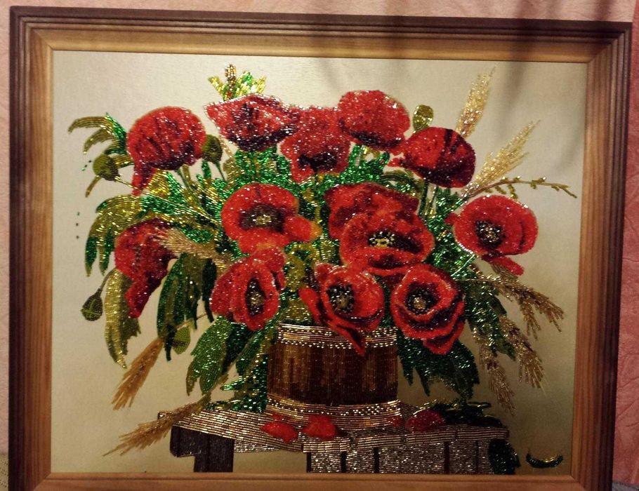 Вышитая бисером картина "Маки", в рамке, под стеклом, новая,Харьков
