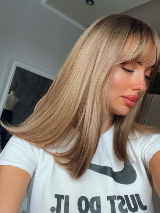 Peruka blond gęste włosy pasemka balejaż grzywka ombre brąz nowa