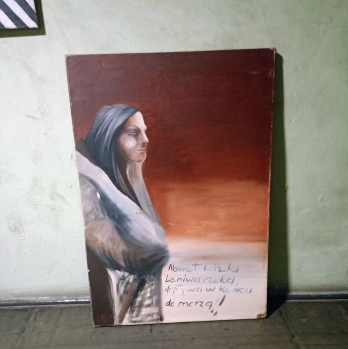 Stary Obraz olejny indianin.