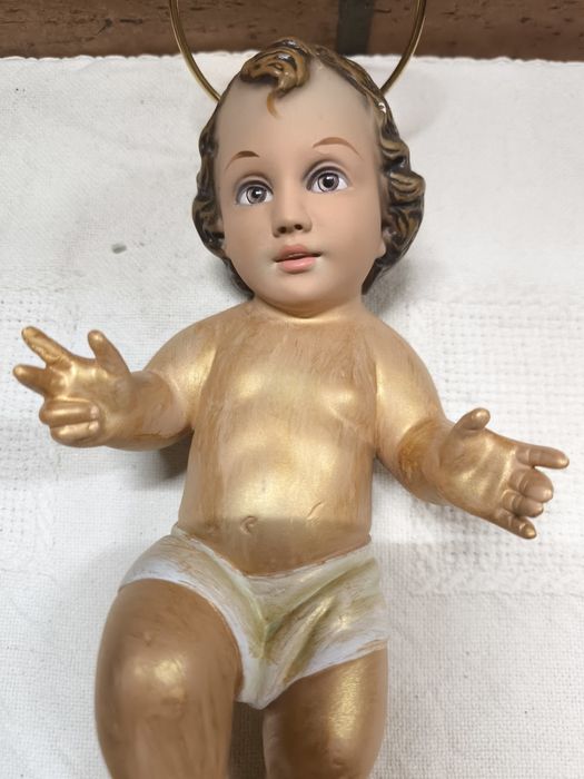 Estatueta Menino Jesus com Auréola Metálica