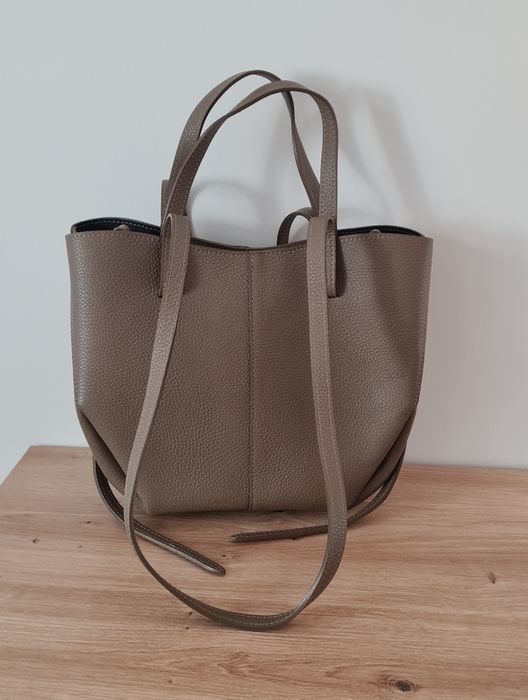 Torebka shopper włoska Borse in Pelle skóra taupe beż