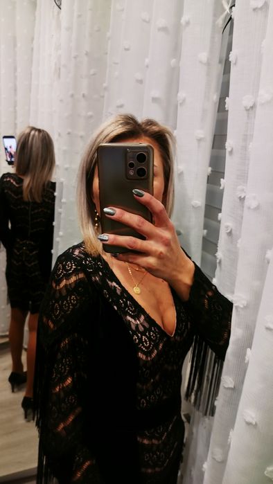 Sukienka sylwester frędzle koronka S