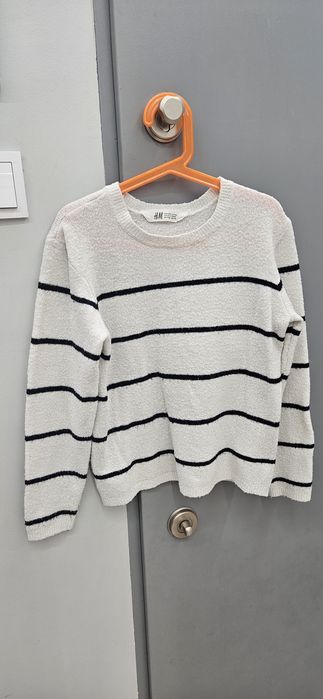 H&M sweter sweterek w pasy bialy 134/140