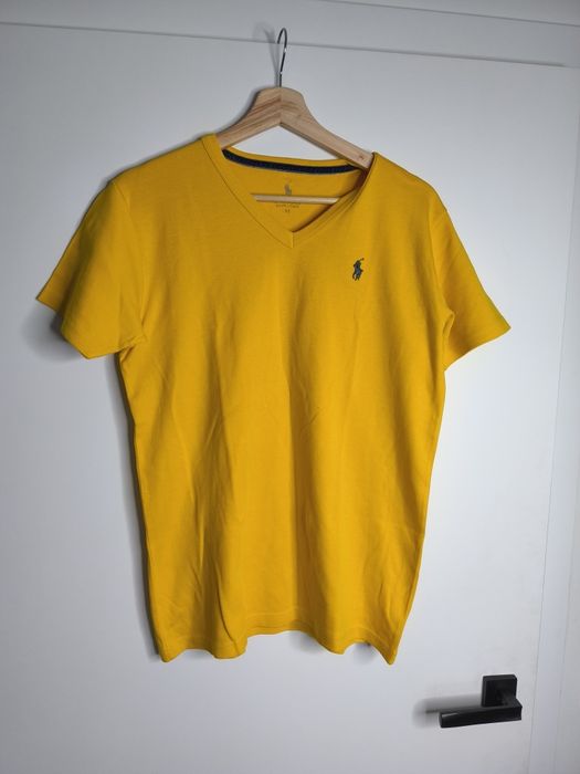 Polo Ralph Lauren T-shirt męski M żółty V-neck 100% bawełna