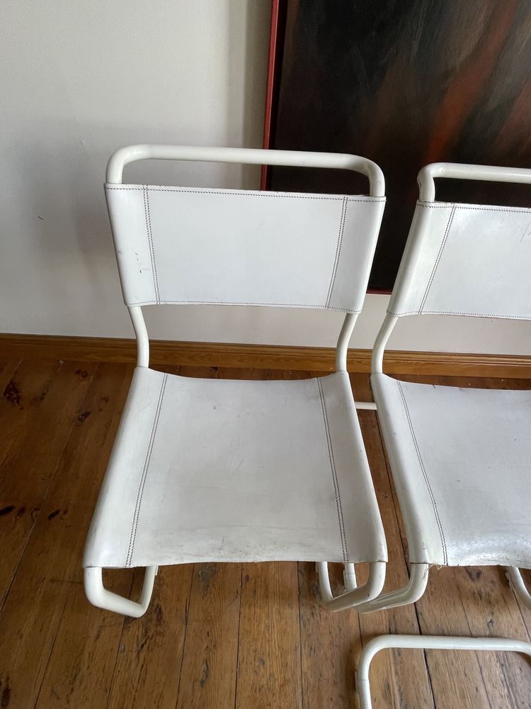 Thonet S32 krzesło Mart Stam Bauhaus biała skóra