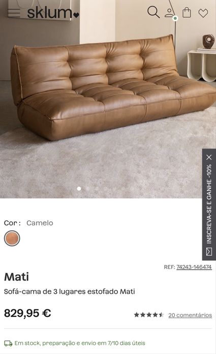 Sofá-cama SKLUM Mati – 3 lugares, cinza (Togo style)