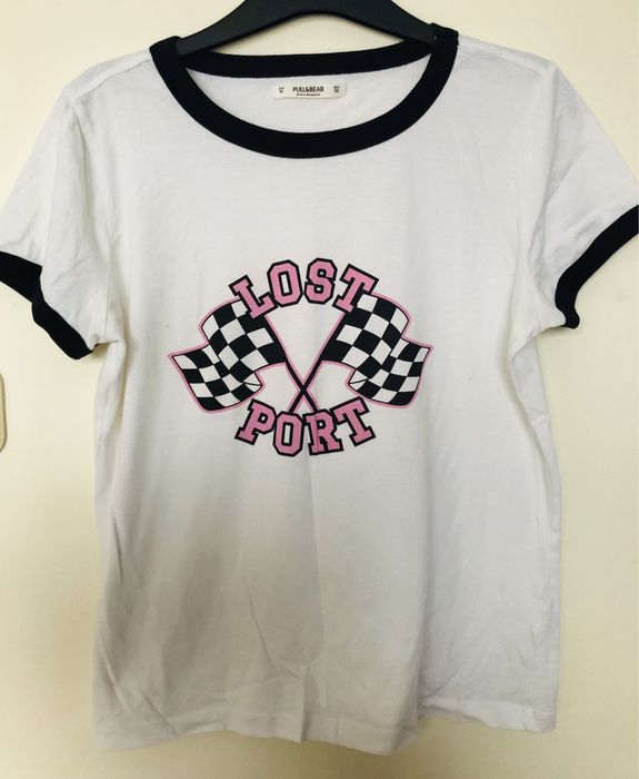 T-shirt z różowym napisem Pull&bear S skate emo