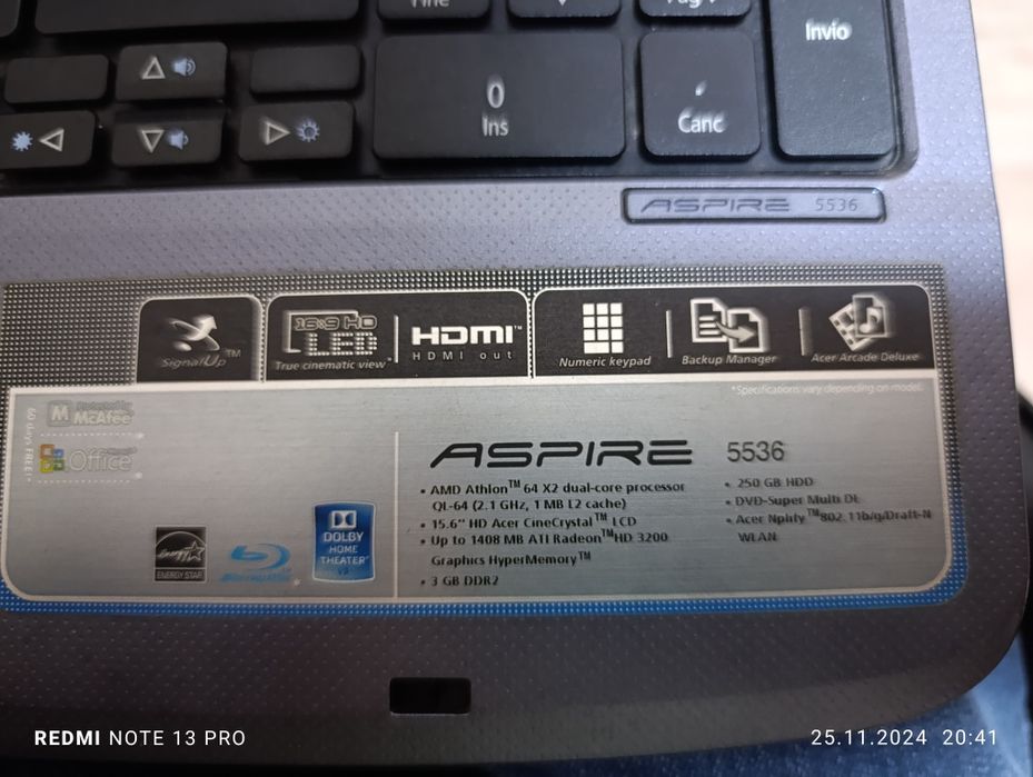 Ноутбук Acer ASPIRE 5536(MS2265)-AMD Athlon x2 3Gb-DDR2
DVD-RW-ATI Rad