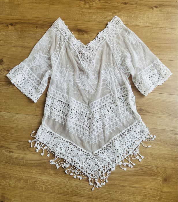 Tunika plażowa koronkowa biała