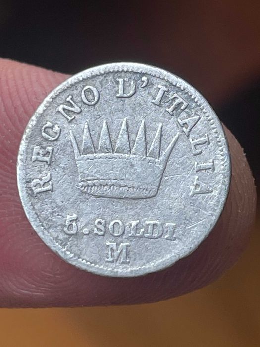 moeda em prata  5 soldi 1812 Reino de Napoleão na Itália