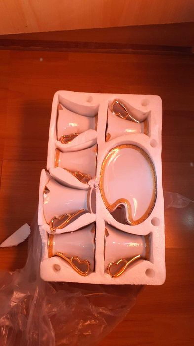 Conjunto 6 chavenas pires porcelana dourado edição limitada coleção chá café