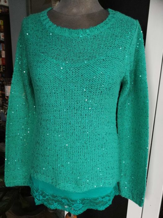 Sweter + halka z cekinami turkus plus halka z koronką