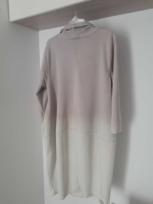 Włoska tunika sukienka dresówka bombka cieniowana pudrowy róż beż M/L