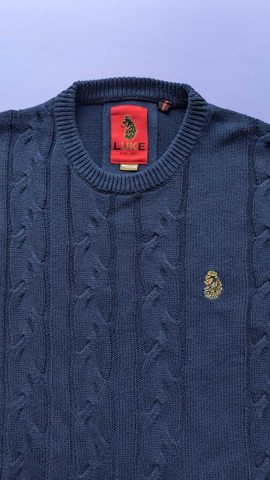 LUKE 1977 granatowy sweter 100% bawełna, kabel, lew