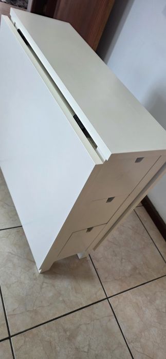 Mesa dobrável em lacado branco com 6 gavetas