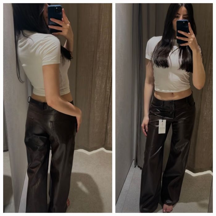 Zara zw collection брюки штани зі штучної шкіри. Трендовий колір. New