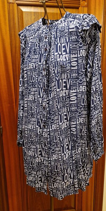 Koszula tunika   XXL plus size bluzka sukienka bawełna granatowa wzór wnapisy