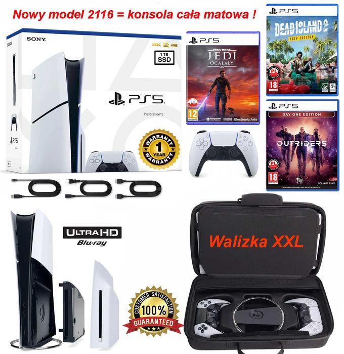 PS5 Slim 1TB + gra + pad Dualsense + walizka XXL + model 2116 NEW + ROK Gwarancji