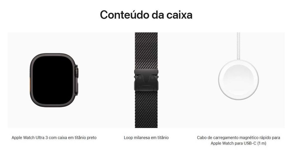 Apple Watch Ultra 3 GPS + Cellular, Caixa em titânio preto de 49 mm com Loop milanesa em titânio preto - L (Novo - Caixa Selada)