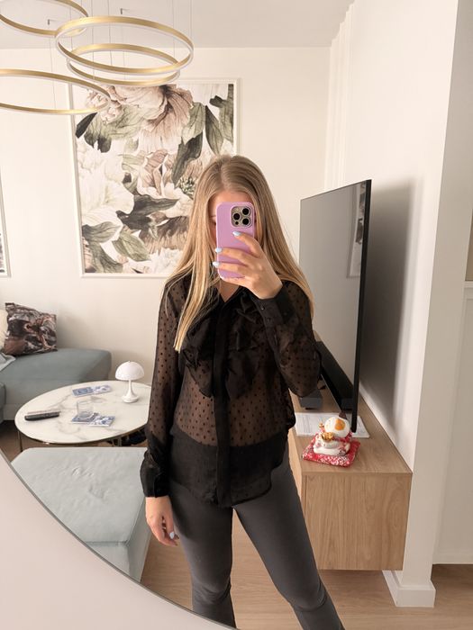 Czarna koszula mgiełka, bluzka prześwitująca H&M XS