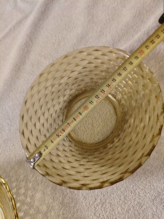 Miski talerze Ząbkowice wzór koszykowy miodowe szkło PRL