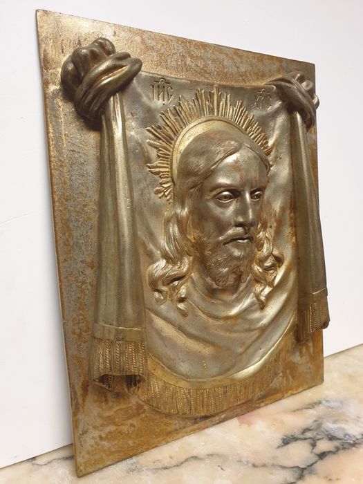 imagem de Cristo em ferro "IL VOLTO SANTO DI TOURS" marcada de 1886